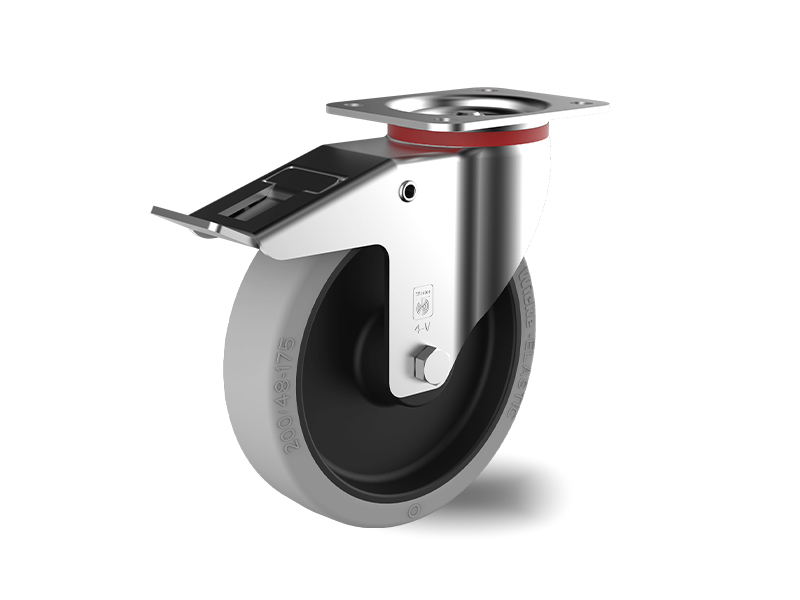 Gray-Elastic-Rubber-Swivel-with-Brake-Wheel-200mm-400kg