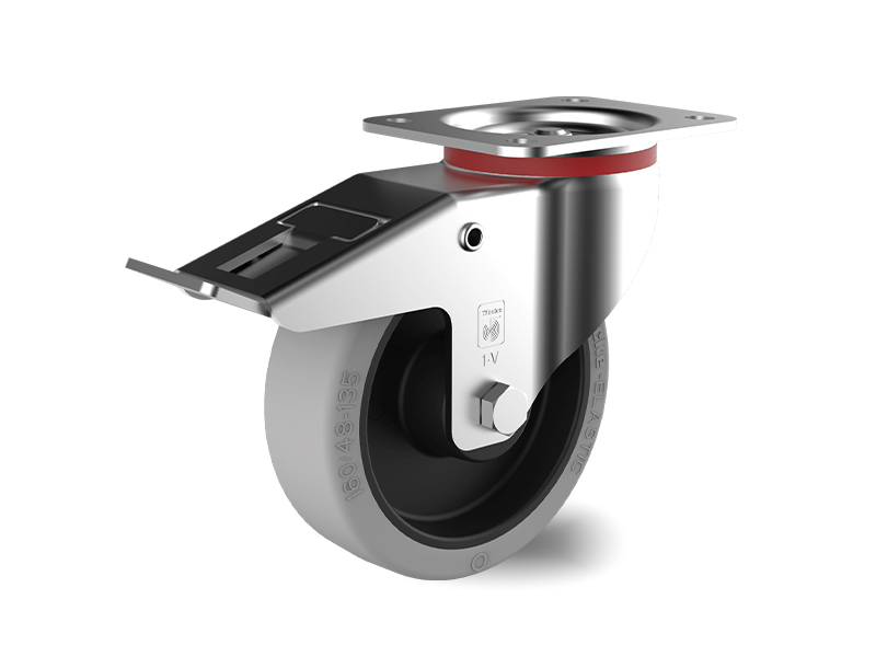 Gray-Elastic-Rubber-Swivel-with-Brake-Wheel-160mm-400kg